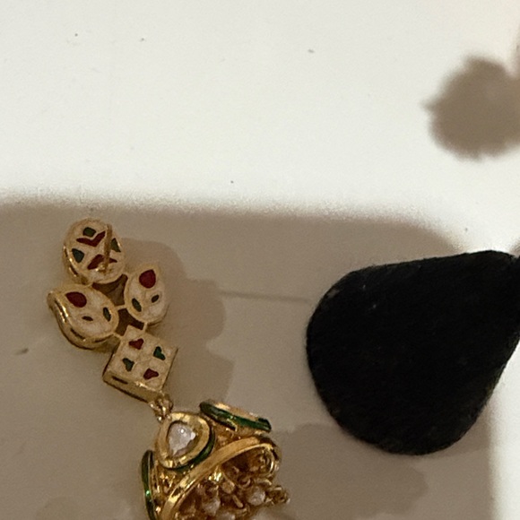 Elegant Gold and Green Drop jhumka Earrings - Picture 8 of 8